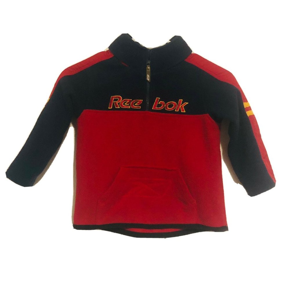 Vintage Toddler Reebok Blue Red Quarter Zip Fleece Pullover Jacket Size 4T